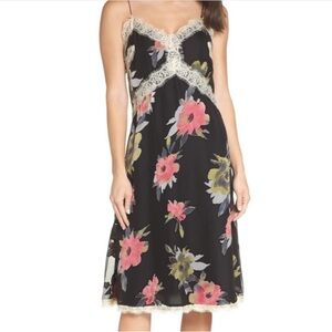 French Connection Black Floral Lace Slip Midi Dress